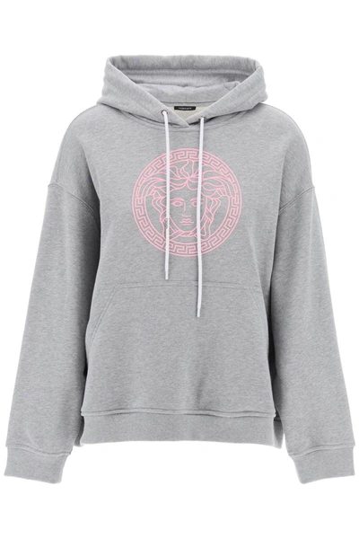 Shop Versace Hooded Sweatshirt With In Grey