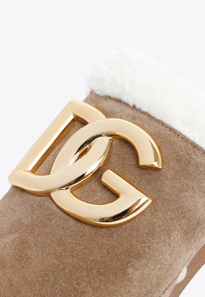 Shop Dolce & Gabbana 55 Dg Logo Suede Clogs In Brown