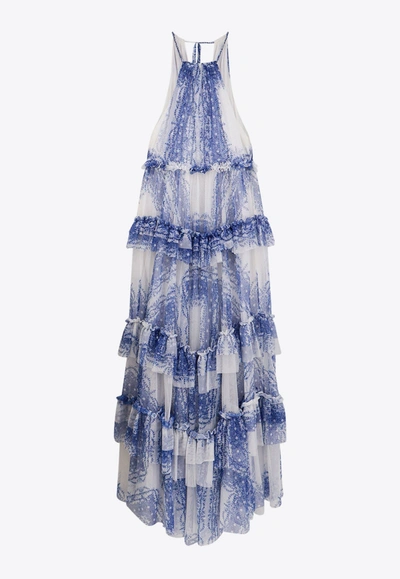 Shop Philosophy Di Lorenzo Serafini Abstract Print Maxi Flounce Dress In Blue