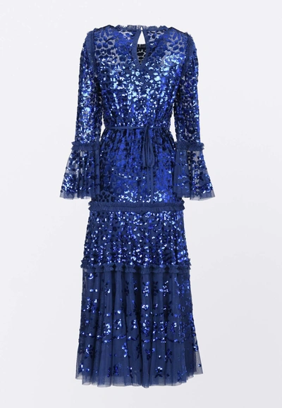 Shop Needle & Thread Annie Sequin Embellished Tiered Gown In Blue