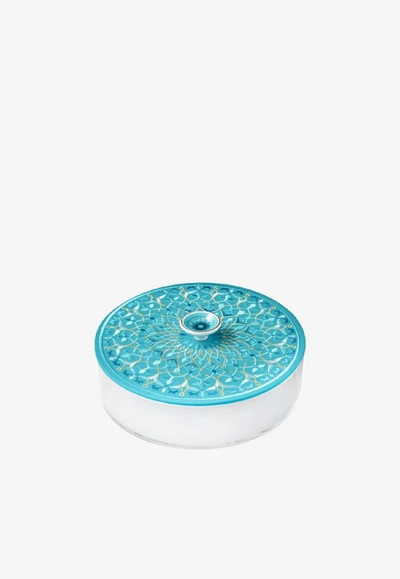 Shop Stitch Arabesque Pattern Leather Box In Turquoise