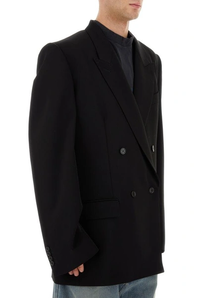 Balenciaga Double-breasted Wool Blazer In Black