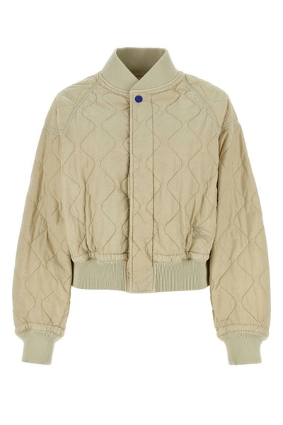 Shop Burberry Woman Sand Nylon Bomber Jacket In Brown