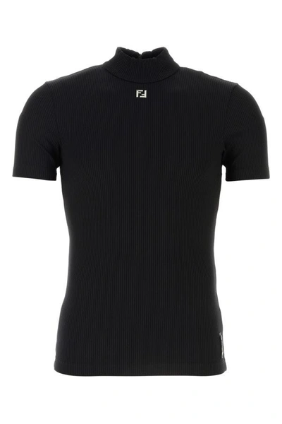 Shop Fendi Man Black Stretch Nylon T-shirt