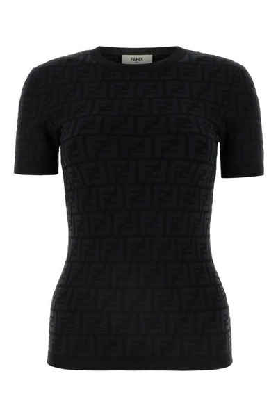 Shop Fendi Woman Black Stretch Viscose Blend T-shirt