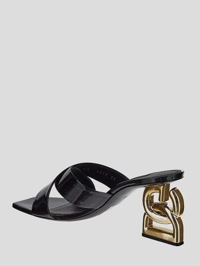 Dolce & Gabbana 75 Patent Leather Dg Heel Mules In Black
