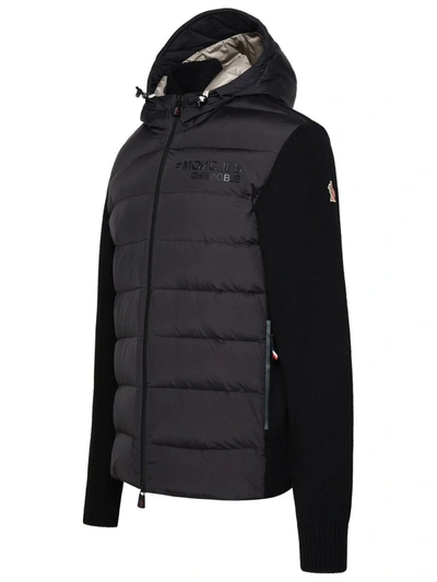 Shop Moncler Grenoble Tricot Cardigan In Polyester And Black Stretch Ripstop
