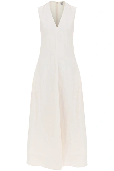 Shop Totême Toteme Maxi Flared Dress With V-neckline In White