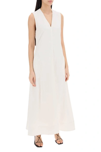 Shop Totême Toteme Maxi Flared Dress With V-neckline In White
