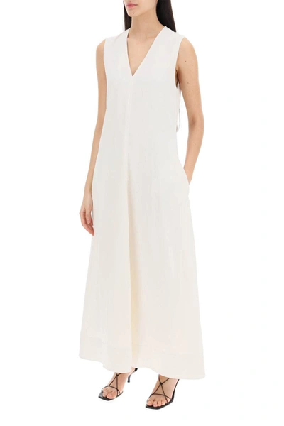 Shop Totême Toteme Maxi Flared Dress With V-neckline In White