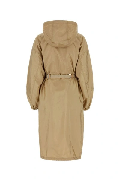 Shop Prada Woman Beige Re-nylon Raincoat In Brown