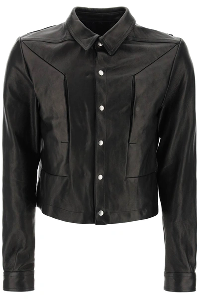 Shop Rick Owens Alice Strobe Leather Overshirt Men In Black