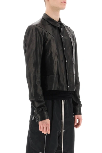 Shop Rick Owens Alice Strobe Leather Overshirt Men In Black