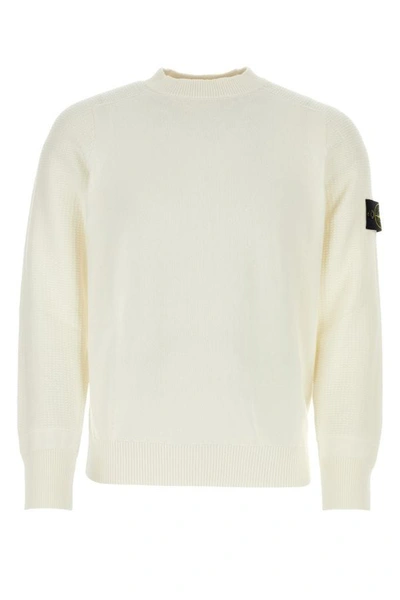 Shop Stone Island Man Ivory Cotton Sweater In White
