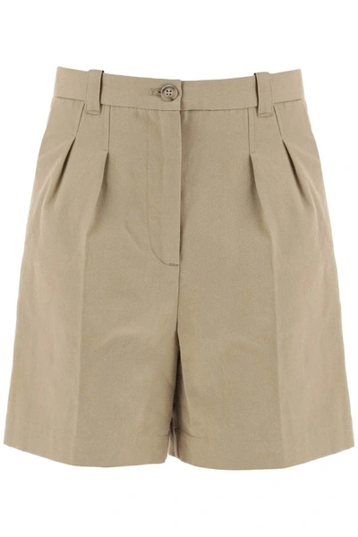 Shop Apc A.p.c. Cotton And Linen Nola Shorts For In Beige