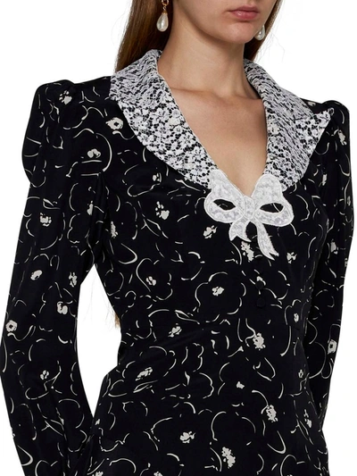 Shop Alessandra Rich Floral Print Silk Short Dress In Black/neutrals