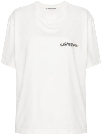 Shop Alessandra Rich White Multicolour Cotton T-shirt