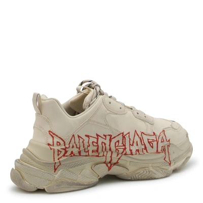 Shop Balenciaga Cream, Red And Black Leather Triple S Sneakers In White/red/black