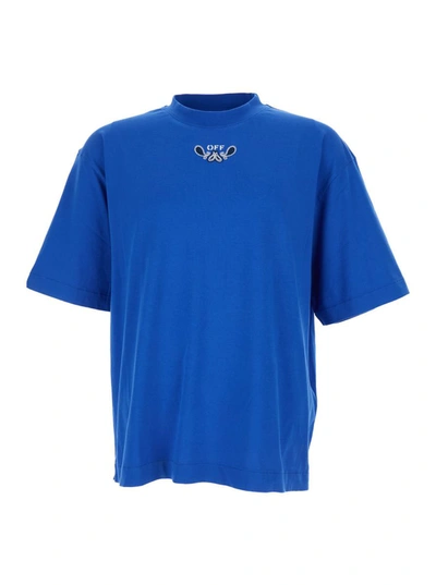 Shop Off-white Blue Crewneck T-shirt In Cotton Man