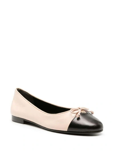 Shop Tory Burch Rose Pink And Black Leather Cap Toe Flats