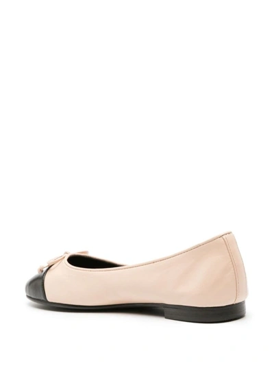 Shop Tory Burch Rose Pink And Black Leather Cap Toe Flats
