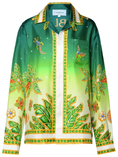 Shop Casablanca 'joyaux D'afrique' Green Silk Shirt