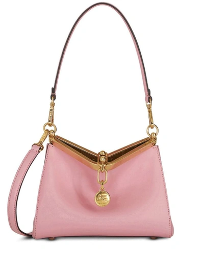 Shop Etro Vela Shoulder Bag In Leather In Pink & Purple