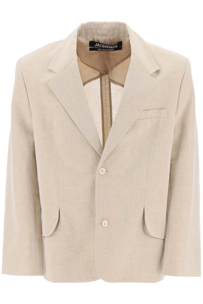 Shop Jacquemus "single-breasted Jacket Titled The In Beige