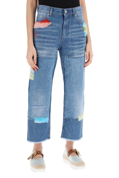 Shop Marni Cropped Jeans With Mohair Inserts In Blue