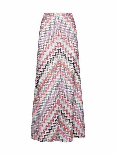 Shop Missoni Zigzag Pattern Long Skirt In Pink
