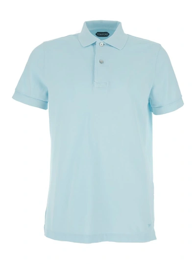 Shop Tom Ford Light-blue Piquet Polo T-shirt In Cotton Man
