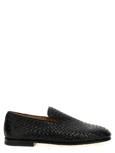 Shop Premiata Braided Leather Loafers In Black