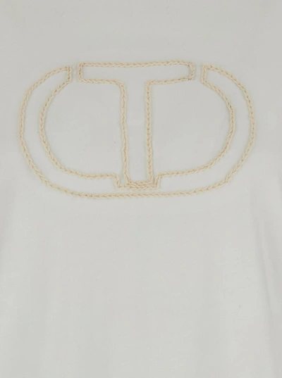 Shop Twinset White Crewneck T-shirt With Embroidered Logo In Cotton Woman