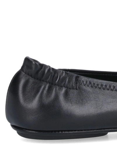 Shop Tory Burch Minnie Travel Leather Ballet Flats In Black