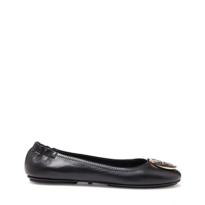 Shop Tory Burch Black Leather Minnie Travel Ballerina Shoes