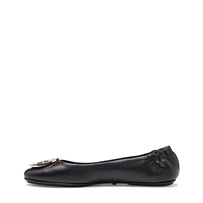 Shop Tory Burch Black Leather Minnie Travel Ballerina Shoes