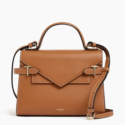 Shop Le Tanneur Emilie Medium Double Flap Handbag Model In Grained Leather In Brown