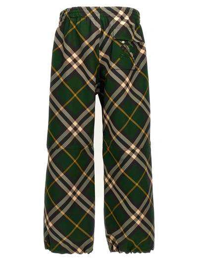 Burberry Men's Check Pattern Trousers With Elastic Waist And Drawstring In Green