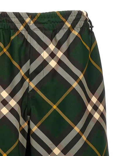 Burberry Men's Check Pattern Trousers With Elastic Waist And Drawstring In Green