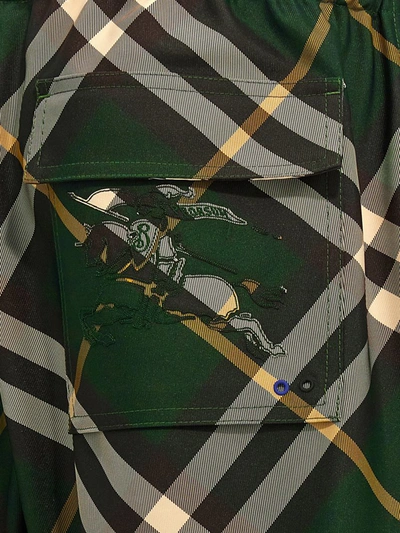 Burberry Men's Check Pattern Trousers With Elastic Waist And Drawstring In Green