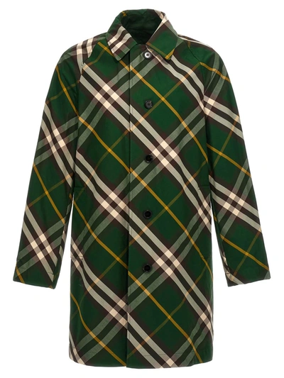 Burberry Reversible Car Coat Check Pattern In Green