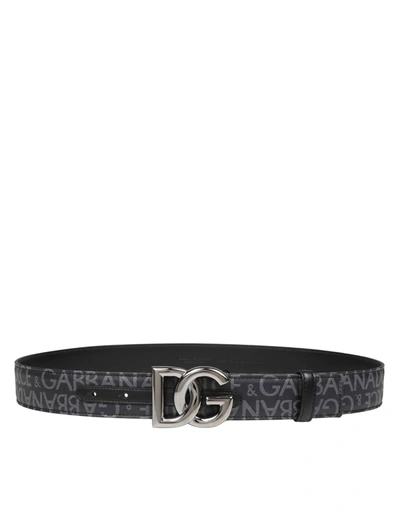 Shop Dolce & Gabbana Jacquard Fabric Belt With Logo In Black / Grey