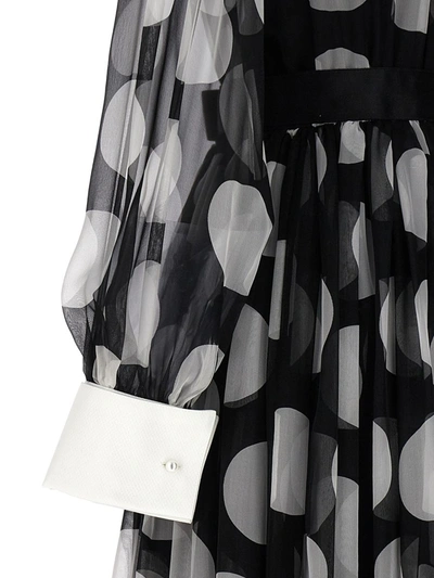 Shop Dolce & Gabbana Polka Dot Chiffon Dress In White/black