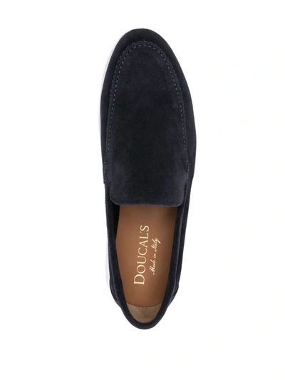 Doucal's Slip-on Suede Loafers In Notte Fdo Bianco