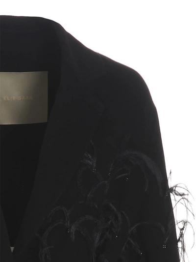 Shop Elie Saab 'embellished' Long Coat In Black