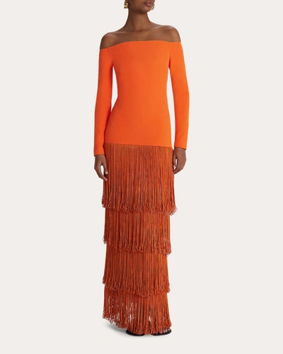 Shop Safiyaa Women's Nikita Fringe Gown In Orange
