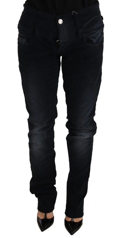 Acht Blue Washed Cotton Denim Low Waist Loose Fit Trousers Jeans In Blue