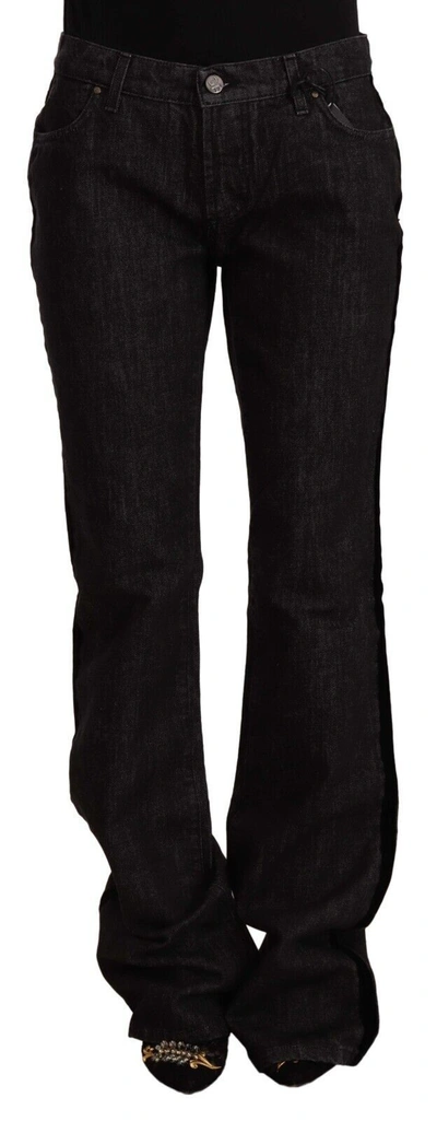 Shop Gf Ferre' Mid Waist Cotton Blue Straight Boot Cut Women's Jeans In Black