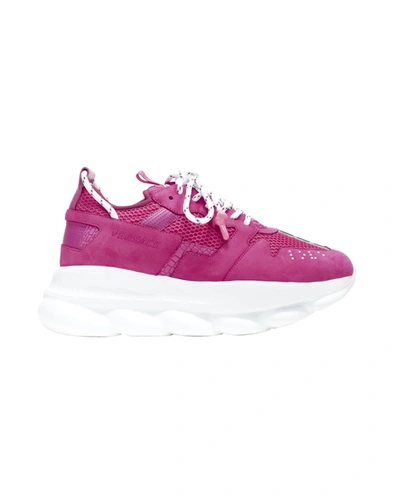 Shop Versace New  Chain Reaction Blowzy Pink Suede Low Top Chunky Sneaker