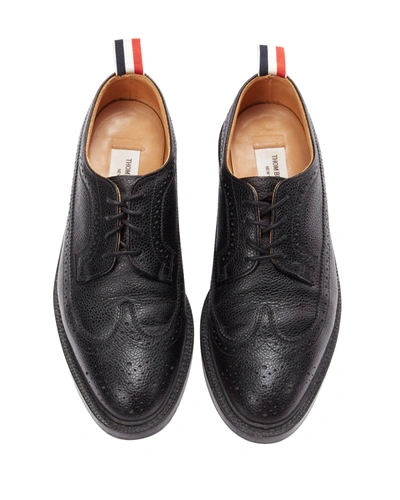 Shop Thom Browne Black Grained Leather Perforated Oxford Brogue Shoes